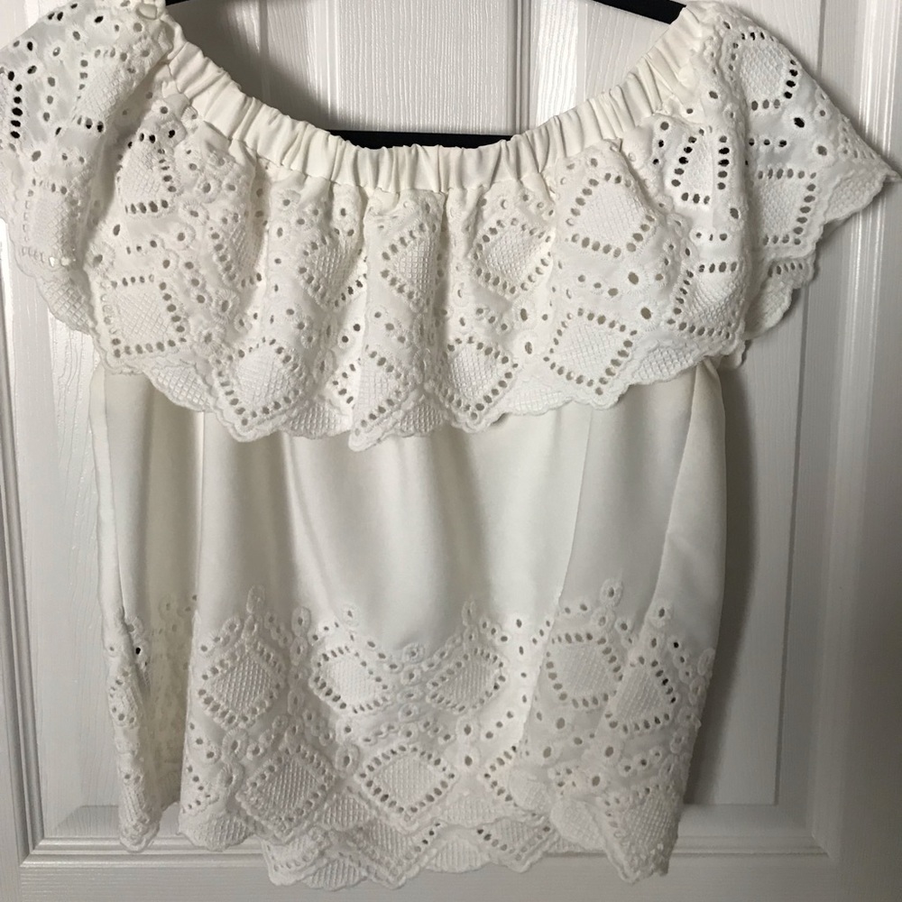 Off-the-Shoulder White Eyelet Top